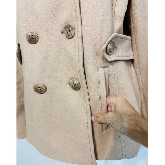 Nine West Women's Size 16 Beige Pea Coat Wool Blend Double Breasted Pockets - Picture 4 of 13